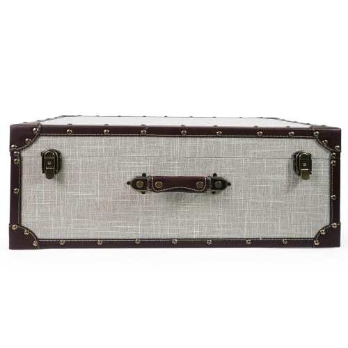 Large Decorative Wooden Storage Chest with Linen Fabric Cover - White Linen