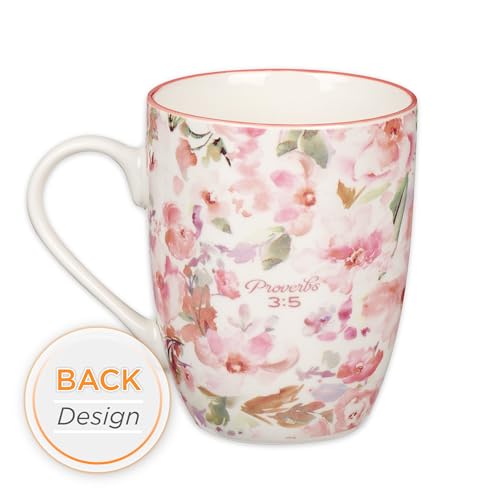Pink Floral Bible Verse Coffee Mug 12oz - Trust in the Lord Christian Gift