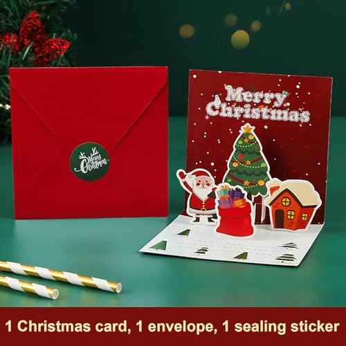 AIMI Christmas Greeting Cards 5 Pack Christmas Gift Cards with Envelopes 3D Pop Up Xmas Gift Card Bright Cheerful Prints Merry Christmas Holiday Cards