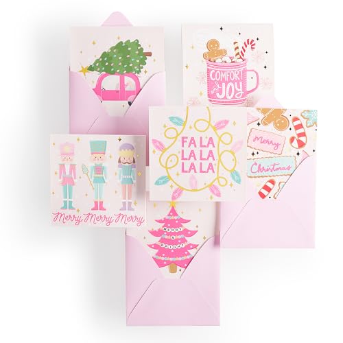 Honeyplum Pink Christmas Cards with Envelopes, Holiday Greeting Set, 24 Pack