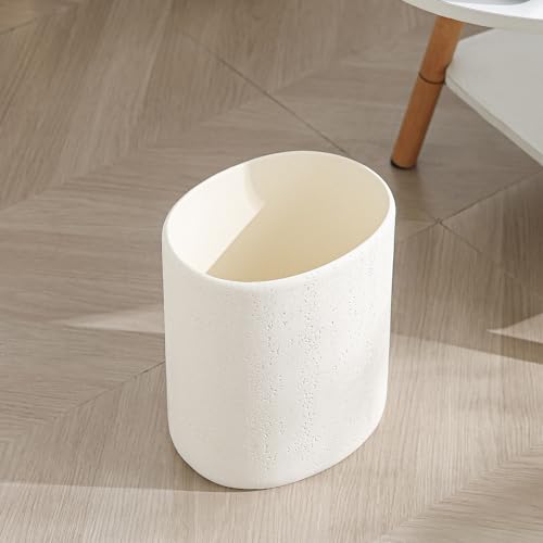 Trash Can,1.6 Gallon,Small Simple Modern Oval Garbage Bin,Ivory