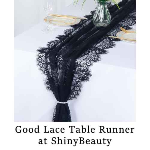 ShinyBeauty Black Lace Cloth Rectangle Table Runner - 30''x120'' Elegant Floral Lace Table Decoration