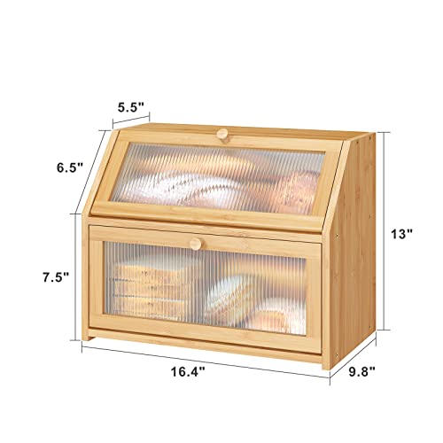 Vriccc Natural Large Bamboo Double Layer Bread Box – Kitchen Counter Storage