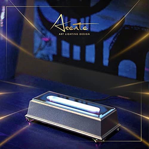 ASENTE 5 LED White Large Light Stand Base - Mirror Top Sqaure Display Pedestal for 3D Crystal Glass Art - AC or Battery Operated - 4 Inch Illuminated Holder - Lighted Paperweight - Small Rock Lamp