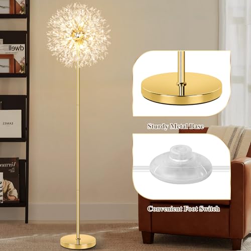 69-Inch Crystal Floor Lamp with 738 K9 Crystals - Modern Gold Standing Lamp for Living Room