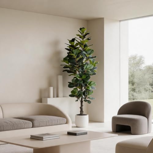 6FT Artificial Fiddle Leaf Fig Tree with Realistic Leaves and Modern Planter