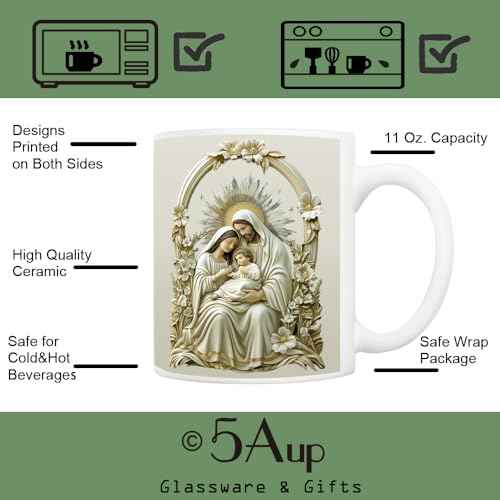 5Aup Nativity Scene Mary Joseph Jesus Coffee Mug, Christmas Nativity, Jesus, Scripture, Christian, Religious Mugs, White 11 Oz