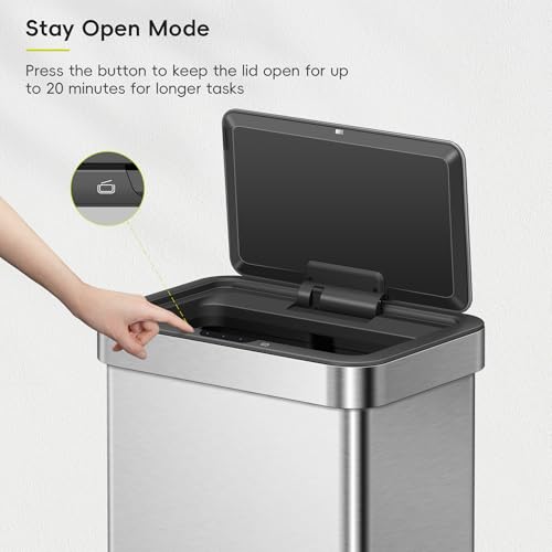 EKO Stainless Steel 13.2 Gallon Touchless Motion Sensor Trash Can - Modern Kitchen Bin