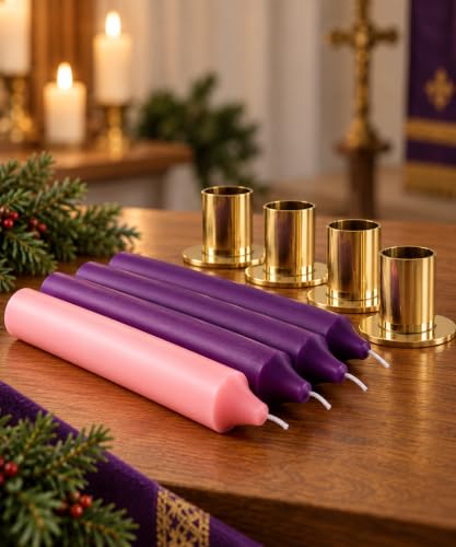 Advent Candle Set 4 Unscented 1.5in x 12in Purple Pink - Holds Not Included