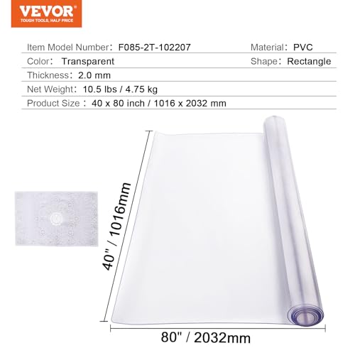 Plastic Table Cover 40 x 80 Inch Rectangular Clear PVC Mat Protector Waterproof