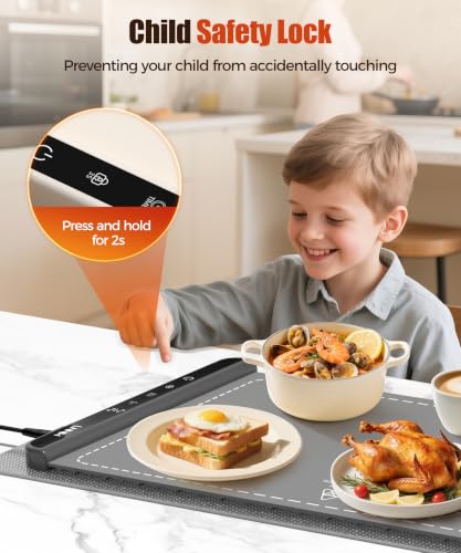 Dark Grey Warming Mat for Food 36x15 Inch Fast Heat Child Lock - LNNIW