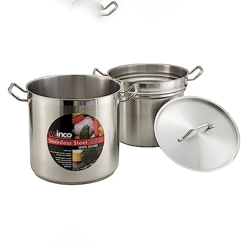 Winco 12 Quart Stainless Steel Double Boiler with Cover - Versatile & Commercial-Grade
