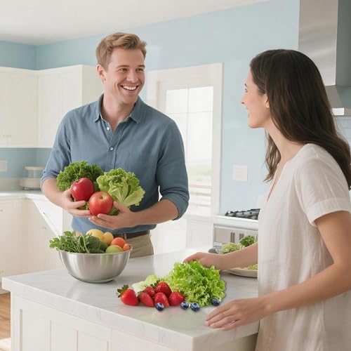 Stainless Steel Salad Spinner 5.3 Qt with Stop Button & Drain Hole, Non-Slip Base, Dishwasher Safe