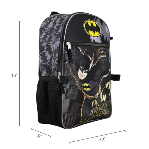 Grey Batman Symbol Backpack Accessory Set for Boys - 5-Piece with Lunch Kit & Keychain