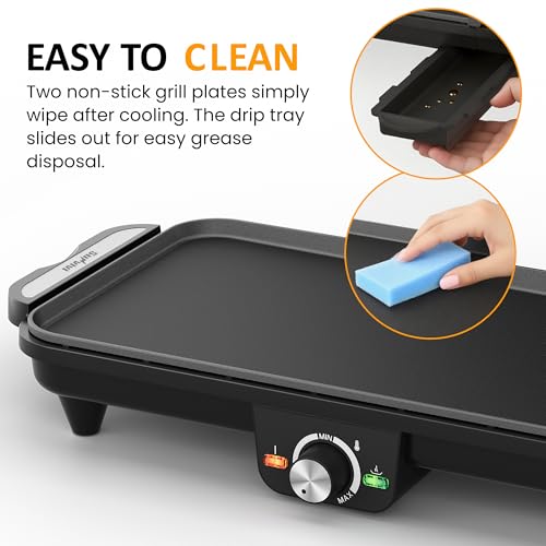 35-Inch Electric Griddle 1600W with Foldable Dual Zone Nonstick Surface