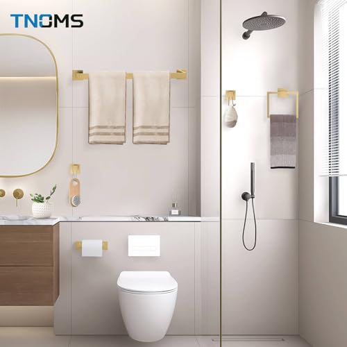 5-Piece Brushed Gold Bathroom Hardware Set with Double-Base Toilet Paper Holder & Towel Bar