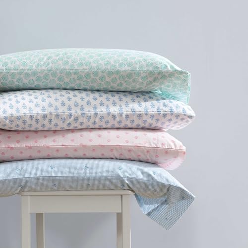 Full Size Floral Block Print Cotton Sheet Set with Deep Pocket Fitted Sheet - Francesca Blue
