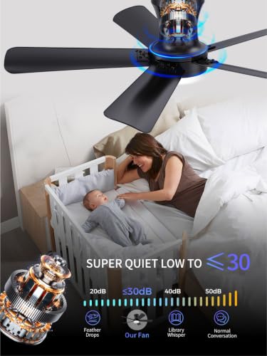 Black 42 Inch Low Profile Ceiling Fan with Light Remote Control