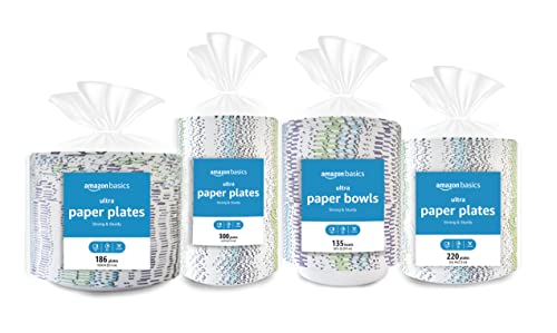 Amazon Basics 10 Inch Disposable Paper Plates - Pack of 372, Microwave & Cut-Resistant
