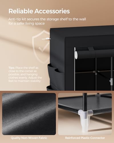 Portable Closet with Cover - 4 Tiers, 66.9" Length, Ink Black, 4 Hanging Rods & Shelves