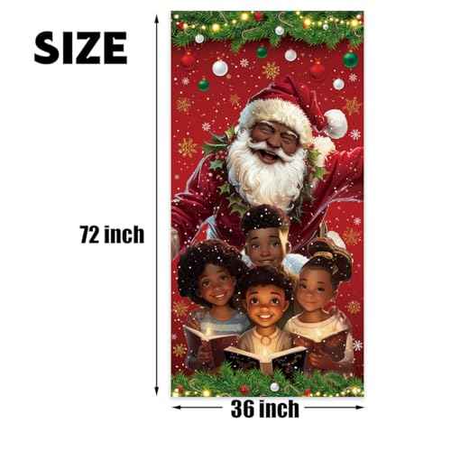 African American Christmas Door Cover Black Santa Claus Banner Black African American Christmas Decor Merry New year Xmas Decor Christmas Decorations for Home Party