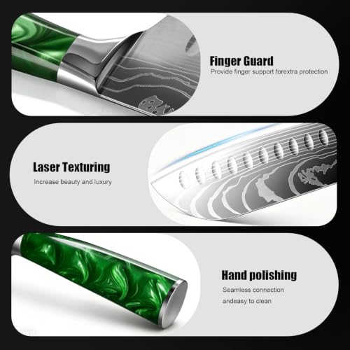 NOVKSO 7-Inch Green Santoku Knife with High-Carbon Steel & Resin Handle