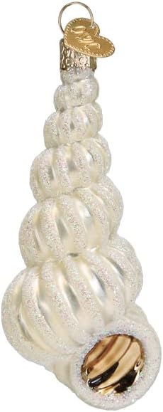 Beach Shells Glass Blown Ornaments for Christmas Tree - Junonia Shell, Tan/Brown/White/Gold