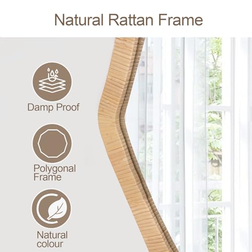Decagonal Rattan Wicker Wall Mirror - 30 Inch Boho Wall Decor