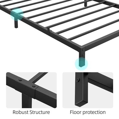 GarveeHome 8 Inch Twin Bed Frame No Box Spring Needed, Low Profile Twin Metal Platform Bed Frame Support Mattress Foundation, No Box Spring Needed/Easy Assembly/Noise Free/Black/Black