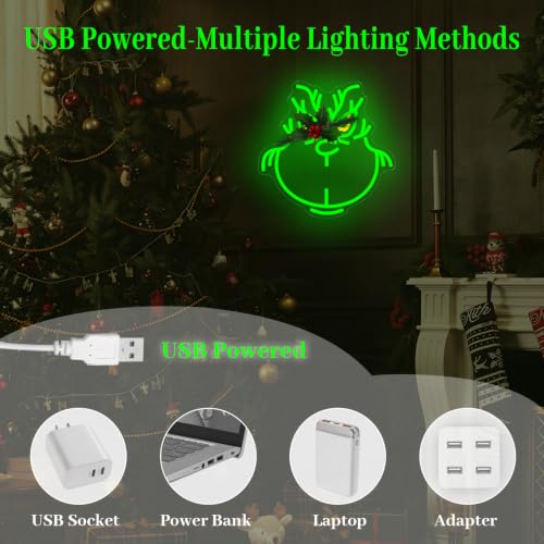 Zikdhf Monster Face Christmas Neon Sign, Dimmable USB Wall Decor