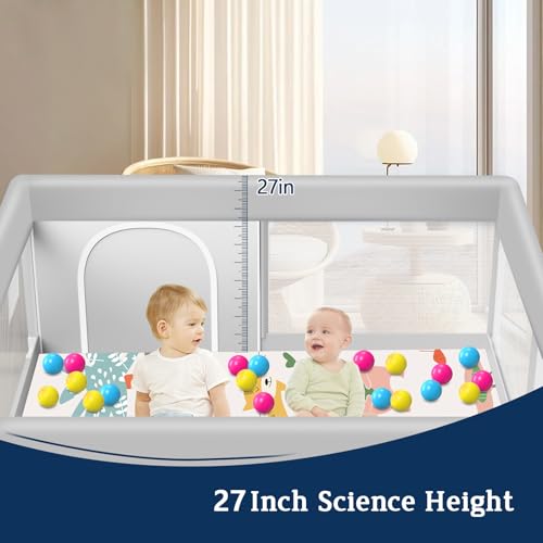 Jaobeem Baby Playpen with Mat 50x50 Inch Dark Grey Waterproof Play Yard for Toddlers