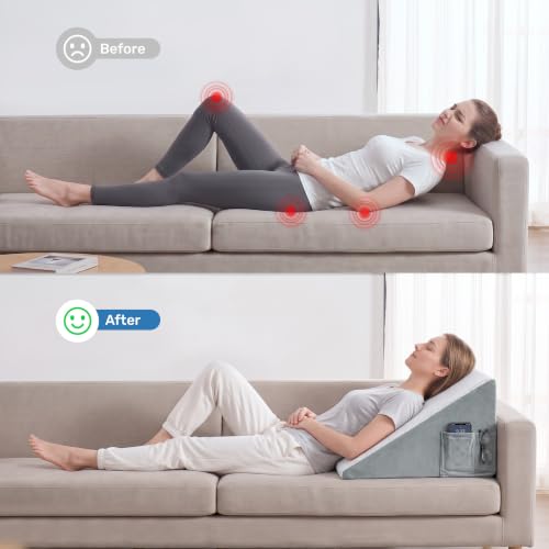 Bed Wedge Pillow 24x24x12 Inch - Cooling Support for Acid Reflux & Snoring - Blue - Multi-Purpose Relief