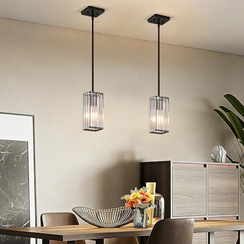 Black 3-Pack Crystal Pendant Lights for Kitchen Island Dining Room Adjustable Hanging Fixture