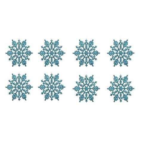 Kipokalor Turquoise plastic Snowflake Ornaments 24pcs tiny Sparkling Iridescent Glitter Snowflake Ornaments on String Hanger for Decorating,Chirstmass tree,Crafting and Embellishing (3inch, Turquoise)