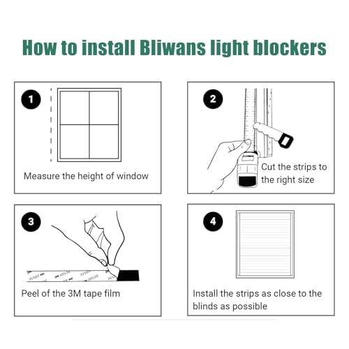 Bliwans White Light Blocking Strips for Window Shades - 58 Inch, 4 Pieces, Side Light Blocker for Blinds & Curtains
