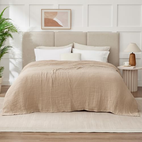 Cotton Muslin Blanket for Adults - 6-Layer California King 120x90 Beige - Breathable & Soft