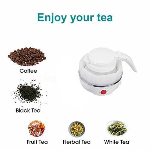 Foldable Electric Kettle, Upgraded Food Grade Silicone,400W 600ML Flash Heat Small Portable Travel Electric Kettle,110V US Plug (White)