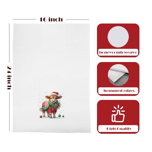 GCFET Christmas Highland Cow Towels - Highland Cow Gift Set, Waffle Kitchen & Bathroom Decor, 16x24 Inches - Highland Cow-04