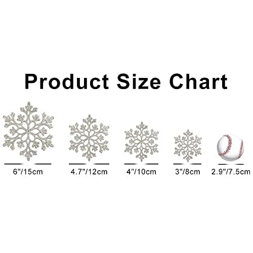 XmasExp 80mm/3inch Glitter Snowflake Ornaments Set Mini Christmas Tree Hanging Plastic Decoration for Xmas Party Wedding Anniversary Window Door Home Accessories (30pcs,Silver)