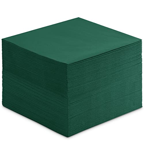 Green Linen-Feel Paper Napkins 15x15 Inches - Disposable Party & Wedding Tableware (Pack of 50)