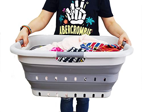 Set of 2 Collapsible Laundry Baskets - 41L Grey/Dark Grey Space Saving Hampers