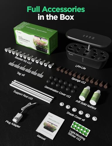 LETPOT Hydroponics Growing System with 12 Pods, App & WiFi Control, 24W LED, Black