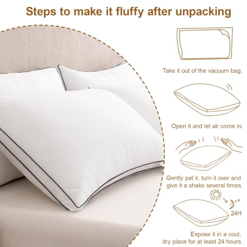 White Reversible Queen Bed Pillows Set of 4 - Firm One Side Soft Other | BEDTOVA