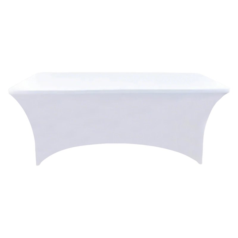 ZarzaaSik 10-Pack 4ft White Spandex Table Covers for Rectangular Folding Tables - Wrinkle Resistant Stretch Tight Table Cloths - Fitted Table Protector for Parties, Trade Shows, Banquet, and Wedding