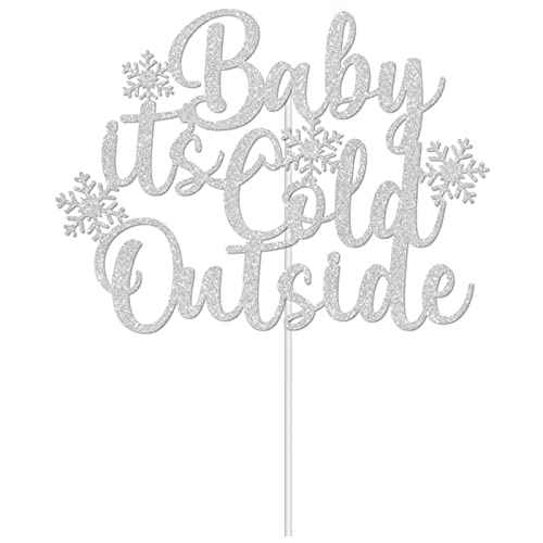 Baby It's Cold Outside Party Decorations Banner Cake Topper, Glittery Snowflake Banner Christmas Decorations Winter Wonderland Baby Shower Holiday Garland Photo Props Banner for Party Home Decorations