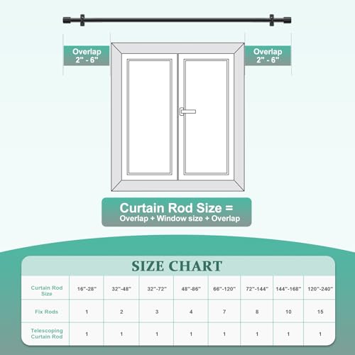 Adjustable Extra Long Curtain Rod 32-240 Inches Black Heavy Duty Metal Rod for Indoor Outdoor Room Divider