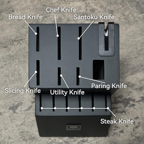 NULAS Black 15-Piece Kitchen Knife Set with Block & Built-In Sharpener