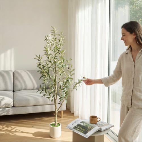 5ft Faux Olive Tree with Lifelike Branches and Fruits - Indoor Outdoor Decor