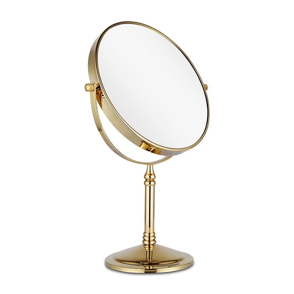 DOWRY 8-Inch Tabletop Two-Sided Swivel Vanity Mirror with 7X Magnification Gold Finish 2202J(7X)