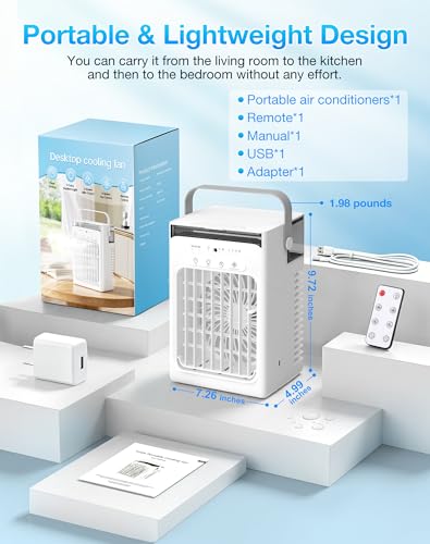 Mini Evaporative Cooler, Mist Fan Portable Air Conditioners, White